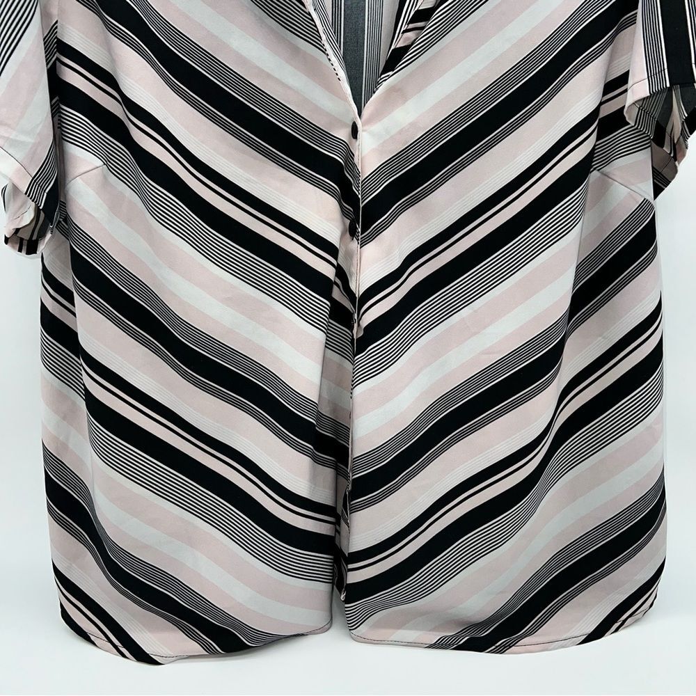 Blue Diamond Plus Stretch Short Sleeve Striped Blouse - Pink/Black/Off White 24 - Picture 3 of 8